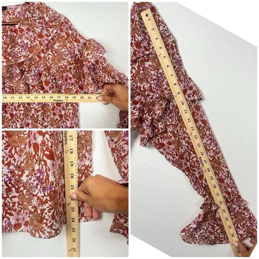 J . Crew Ruffle Crinkle Chiffon Top in Fête Floral Shirt Size S - Picture 9 of 11